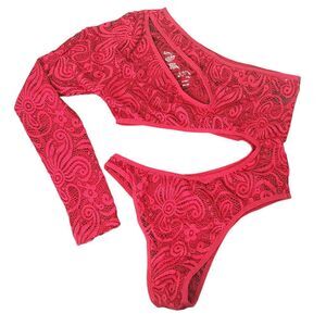 Frederick's of Hollywood Red Sheer Lace Bodysuit Size XL NWT Red Bodysuit